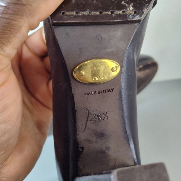 CHLOE Brown Leather Round Toe Block Heel Pumps Size EU 38.5 US 8 - Picture 7 of 8